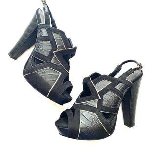 GORDANA DIMITRIJEVIC Platform Cutout Peep Toe Stiletto Heels Croc Embossed EU 38